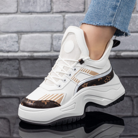 REDUCERI INCALTAMINTE, Pantofi sport dama cu talpa groasa albi MOD09844, modlet.ro
