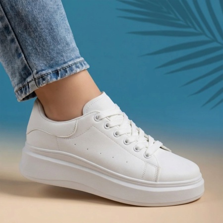 Pantofi sport dama cu talpa groasa albi NINA8, 3, modlet.ro