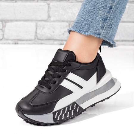 Adidasi dama, Pantofi sport dama cu talpa groasa negri cu alb MOD09898, modlet.ro