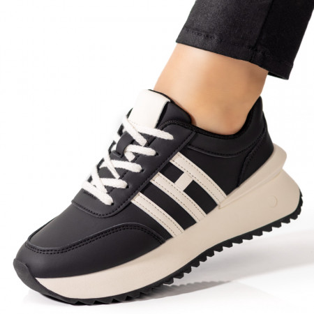 Adidasi dama, Pantofi sport dama cu talpa groasa negri cu bej MOD09694, modlet.ro