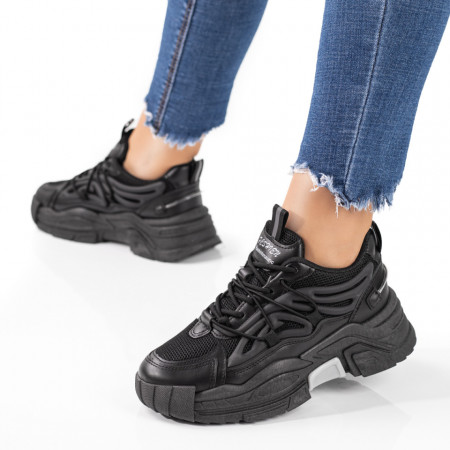 Adidasi dama, Pantofi sport dama cu talpa groasa negri MOD09621, modlet.ro