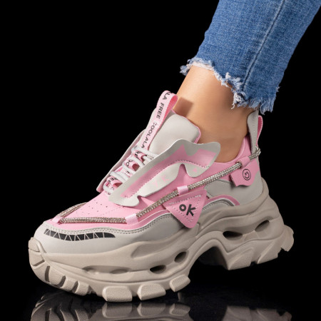 Pantofi sport dama cu talpa groasa roz MDL09409