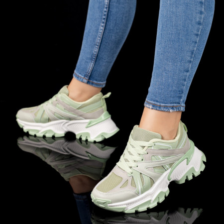REDUCERI INCALTAMINTE, Pantofi sport dama cu talpa groasa verzi cu gri MOD09787, modlet.ro