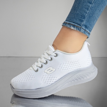 Adidasi dama, Pantofi sport dama din material textil albi MOD13185, modlet.ro