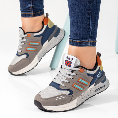 Pantofi sport dama gri cu portocaliu MOD09813, 3, modlet.ro