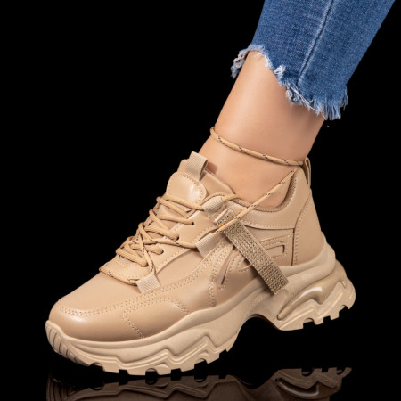 Adidasi dama, Pantofi sport dama khaki cu strasuri atasate MOD10438, modlet.ro