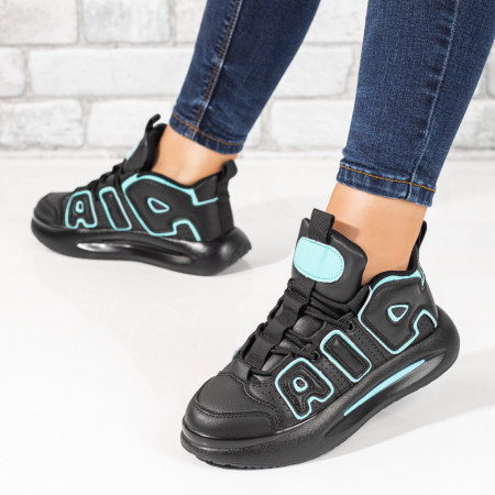 Plateste Jumatate!, Pantofi sport dama negri cu albastru si siret MOD10046, modlet.ro