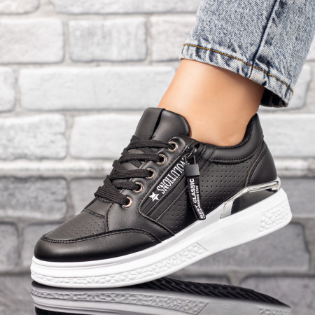 REDUCERI INCALTAMINTE, Pantofi sport dama negri cu fermoar decorativ MOD09933, modlet.ro
