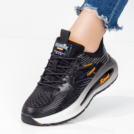 Plateste Jumatate!, Pantofi sport dama negri cu portocaliu MOD08038, modlet.ro