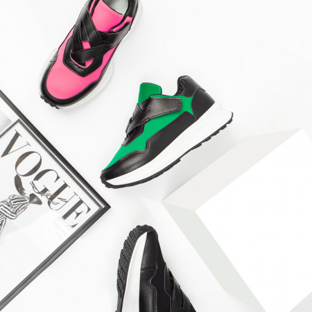 Pantofi sport dama negri cu verde si inchidere cu scai MOD08211, 2, modlet.ro