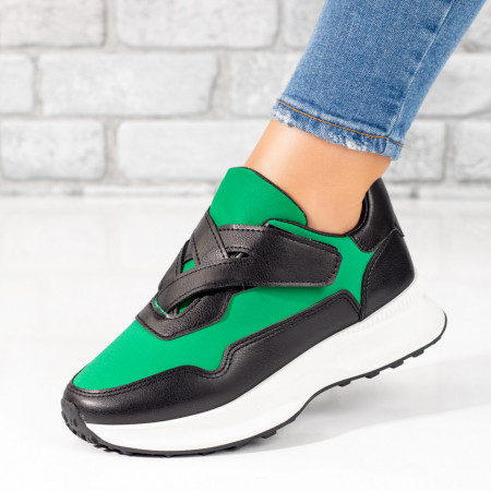 Adidasi dama, Pantofi sport dama negri cu verde si inchidere cu scai ZEF08211 - zeforia.ro