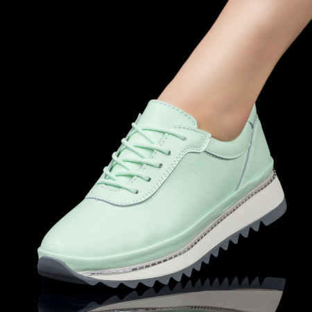 Dama - Trendy, Pantofi sport dama verzi cu siret din Piele naturala ZEF03371 - zeforia.ro