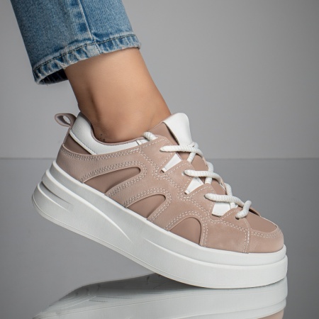 Adidasi dama, Pantofi sport roz dama cu talpa groasa alba MOD11667, modlet.ro
