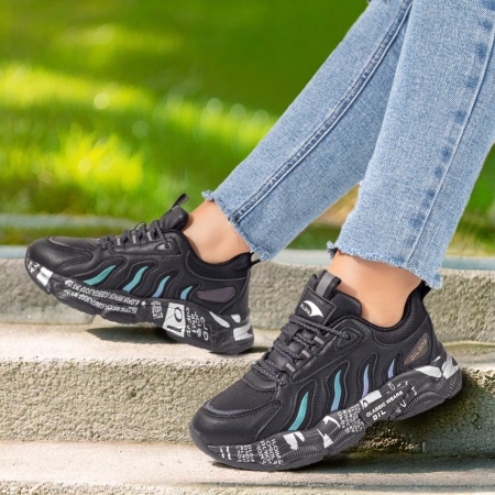 Plateste Jumatate!, Pantofi sport unisex negri cu model si siret MOD06680, modlet.ro