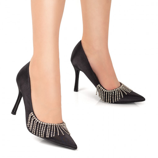 Pantofi Stiletto dama negri cu aplicatii de pietre MOD07772, 2, modlet.ro