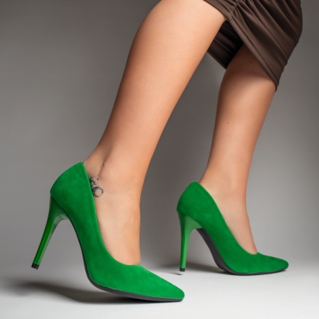 Pantofi Stiletto, Pantofi Stiletto dama verde suede MOD13043, modlet.ro