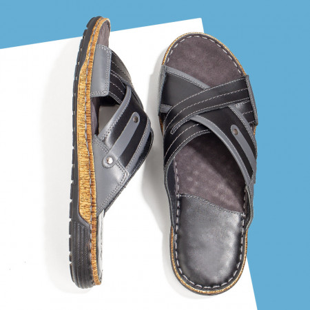 REDUCERI INCALTAMINTE, Papuci casual barbati negri din Piele naturala MOD09521, modlet.ro