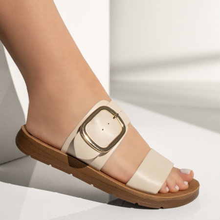 Papuci casual dama cu catarama bej MOD13577, 3, modlet.ro