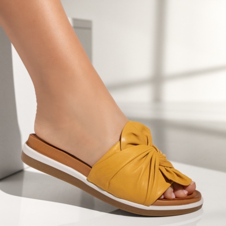 Papuci casual dama cu talpa groasa galbeni din Piele naturala MOD13659, 4, modlet.ro