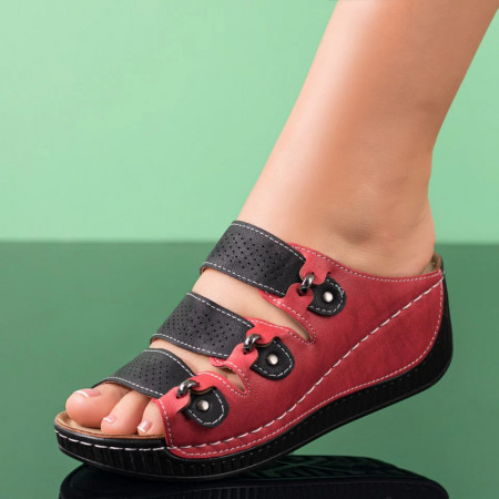 Papuci dama cu platforma rosii cu negru MOD09074, 2, modlet.ro