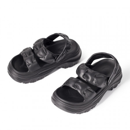 Papuci si slapi dama, Papuci dama cu talpa groasa si bareta negri MOD09463, modlet.ro
