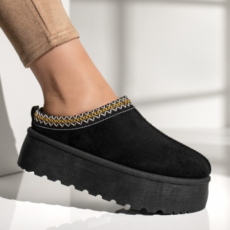 Papuci dama cu talpa groasa tip UG negru suede ZEF12613, 3, zeforia.ro