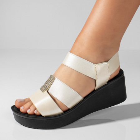 REDUCERI INCALTAMINTE, Sandale cu platforma dama bej si bareta elastica MOD08495, modlet.ro