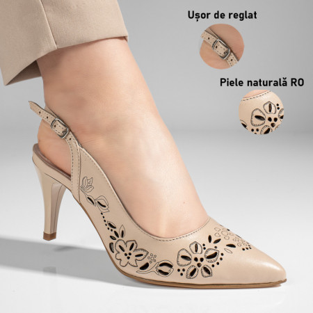 Sandale cu toc dama bej din Piele Naturala MOD11305, 3, modlet.ro