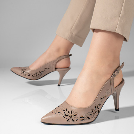 Sandale cu toc, Sandale cu toc dama khaki din Piele Naturala MOD11305, modlet.ro