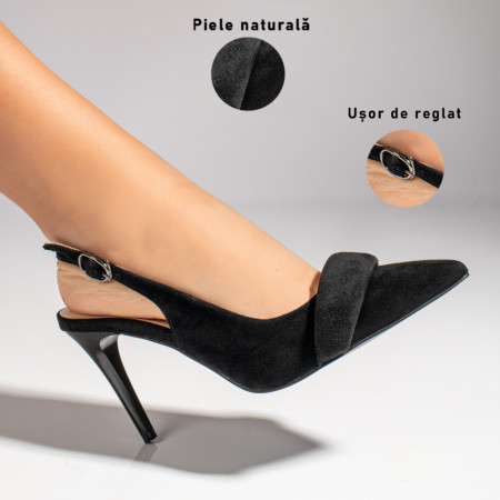 Sandale cu toc negre suede din Piele naturala MOD11397, 3, modlet.ro