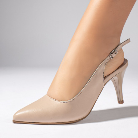 Sandale cu toc, Sandale cu toc subtire bej dama din Piele naturala MOD11259, modlet.ro