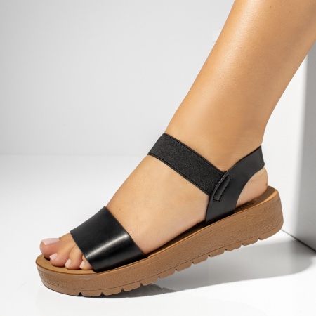 Sandale dama cu bareta elastica negre MOD13388, 4, modlet.ro