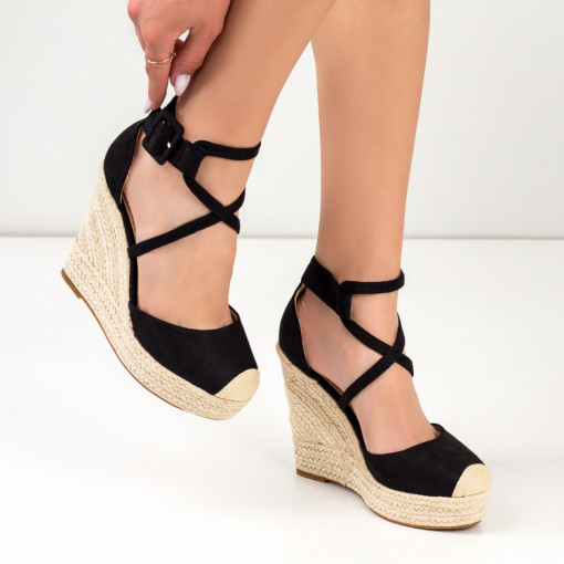 Incaltaminte dama, Sandale dama cu barete si platforma negru suede ZEF04469, zeforia.ro