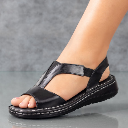 Sandale joase dama, Sandale dama cu insertie de material elastic negre din Piele naturala ZEF08760 - zeforia.ro
