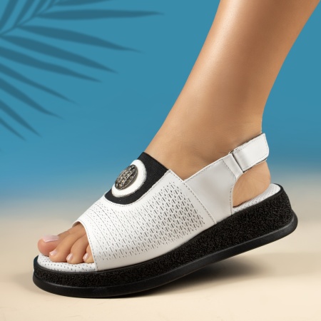 Sandale dama cu platforma, albe din piele naturala MOD13423
