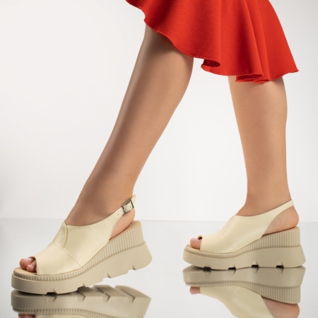Sandale dama cu platforma bej deschis din Piele naturala ZEF13461