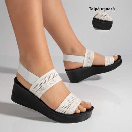 Sandale dama cu platforma din material textil albe MOD08494, 3, modlet.ro
