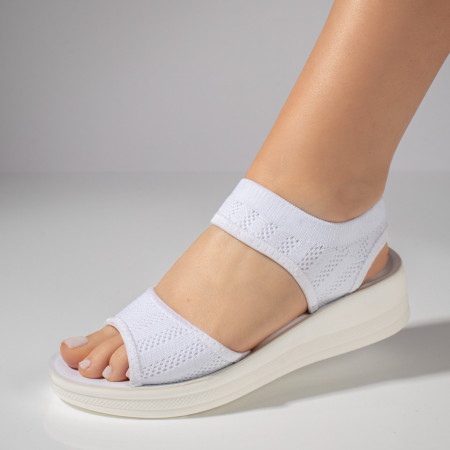 REDUCERI INCALTAMINTE, Sandale dama cu platforma din material textil albe MOD11521, modlet.ro