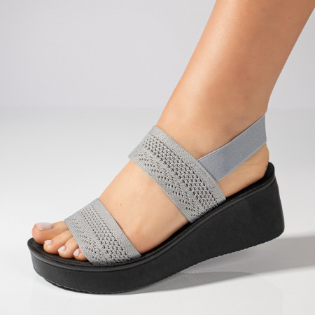 Sandale cu platforma, Sandale dama cu platforma din material textil gri ZEF08494 - zeforia.ro