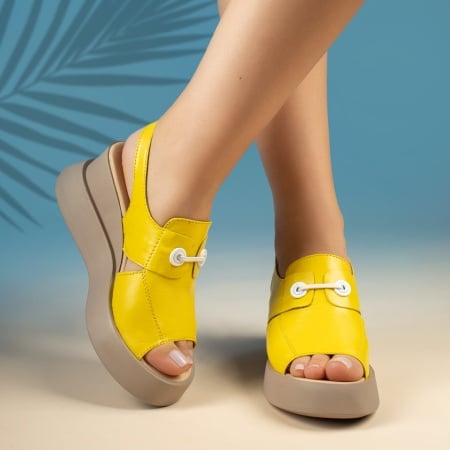 Sandale dama cu platforma galbene din Piele naturala MOD08901, 3, modlet.ro