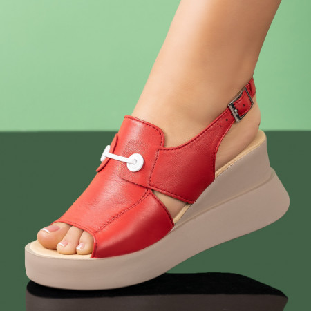 REDUCERI INCALTAMINTE, Sandale dama cu platforma rosii din Piele naturala MOD08901, modlet.ro