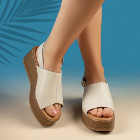 Sandale dama cu platforma si bareta bej din Piele naturala ANA18, 2, modlet.ro