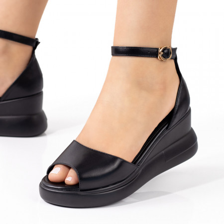 Sandale dama cu platforma si bareta pe glezna negre MDL08513