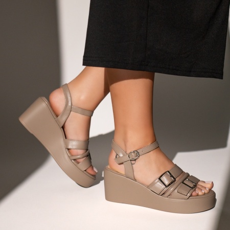 schimbat preturi, Sandale dama cu platforma si catarame khaki MOD11602, modlet.ro