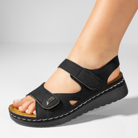 Sandale cu platforma, Sandale dama cu platforma si inchidere cu scai negre ZEF09248 - zeforia.ro
