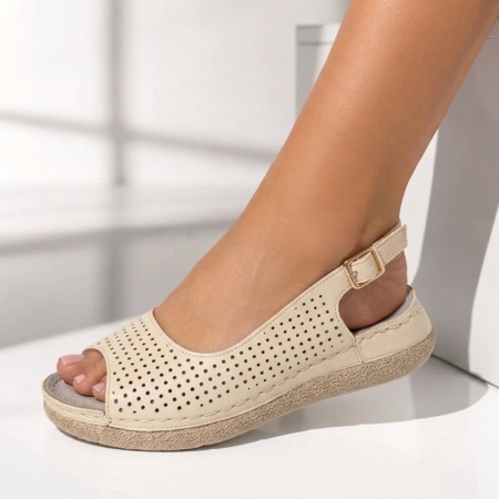 Sandale dama cu platforma si perforatii bej IRIS6, 3, modlet.ro