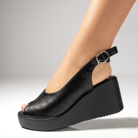 Sandale dama cu platforma si perforatii negre MOD13875, 3, modlet.ro