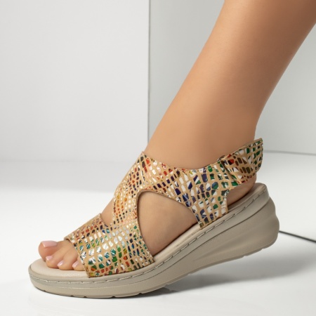 Sandale dama, Sandale dama cu platforma si print bej MOD13691, modlet.ro