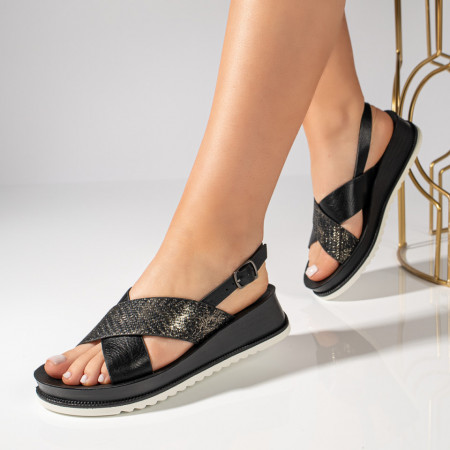 Sandale cu platforma, Sandale dama cu talpa groasa si bareta negre ZEF11501 - zeforia.ro