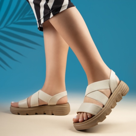 Sandale dama cu talpa groasa si barete elastice bej ZEF11371, 2, zeforia.ro